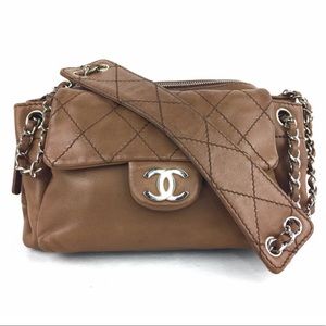 CHANEL Quilted Brown Leather Satchel with Silver Hardware